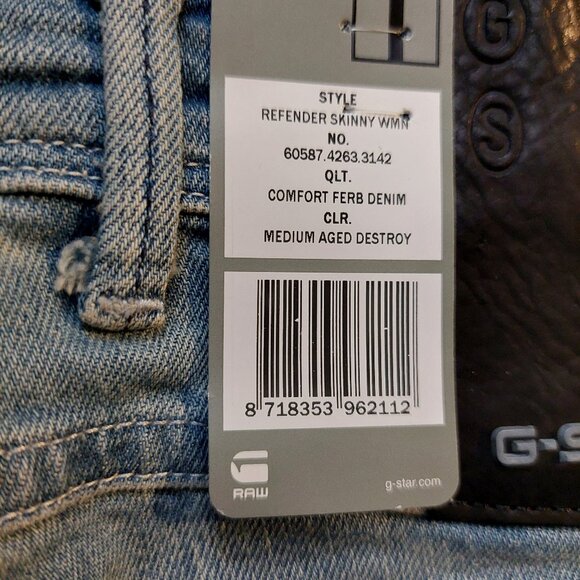 Retro Vintage G-Star Raw Refender Aged Destroyed Skinny Jeans Pants Sz 25 NWT - Picture 11 of 13